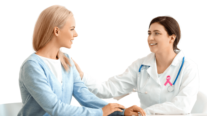 "Woman doctor attending to her patient during Mental Health Awareness Month", or "Mental health professional providing care to her patient during Mental Health Awareness Month".