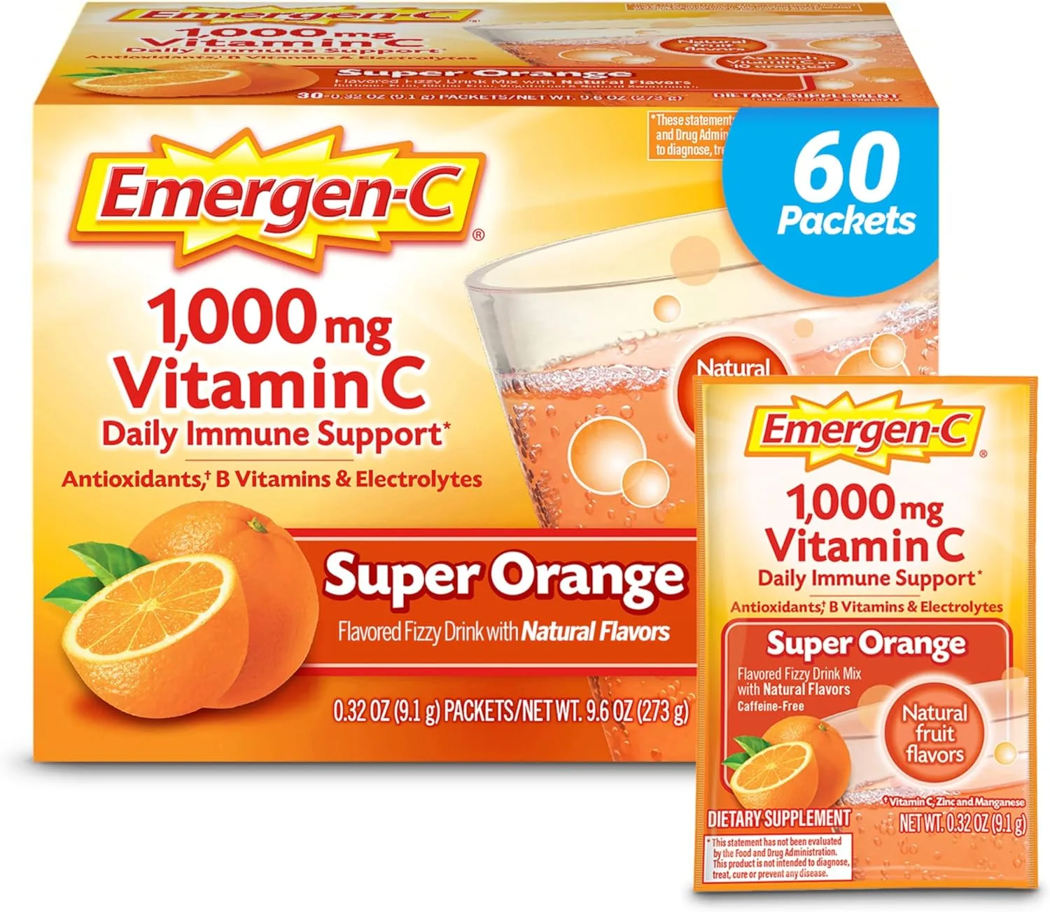 Emergen-C Vitamin C Supplement powder packets in various flavors 