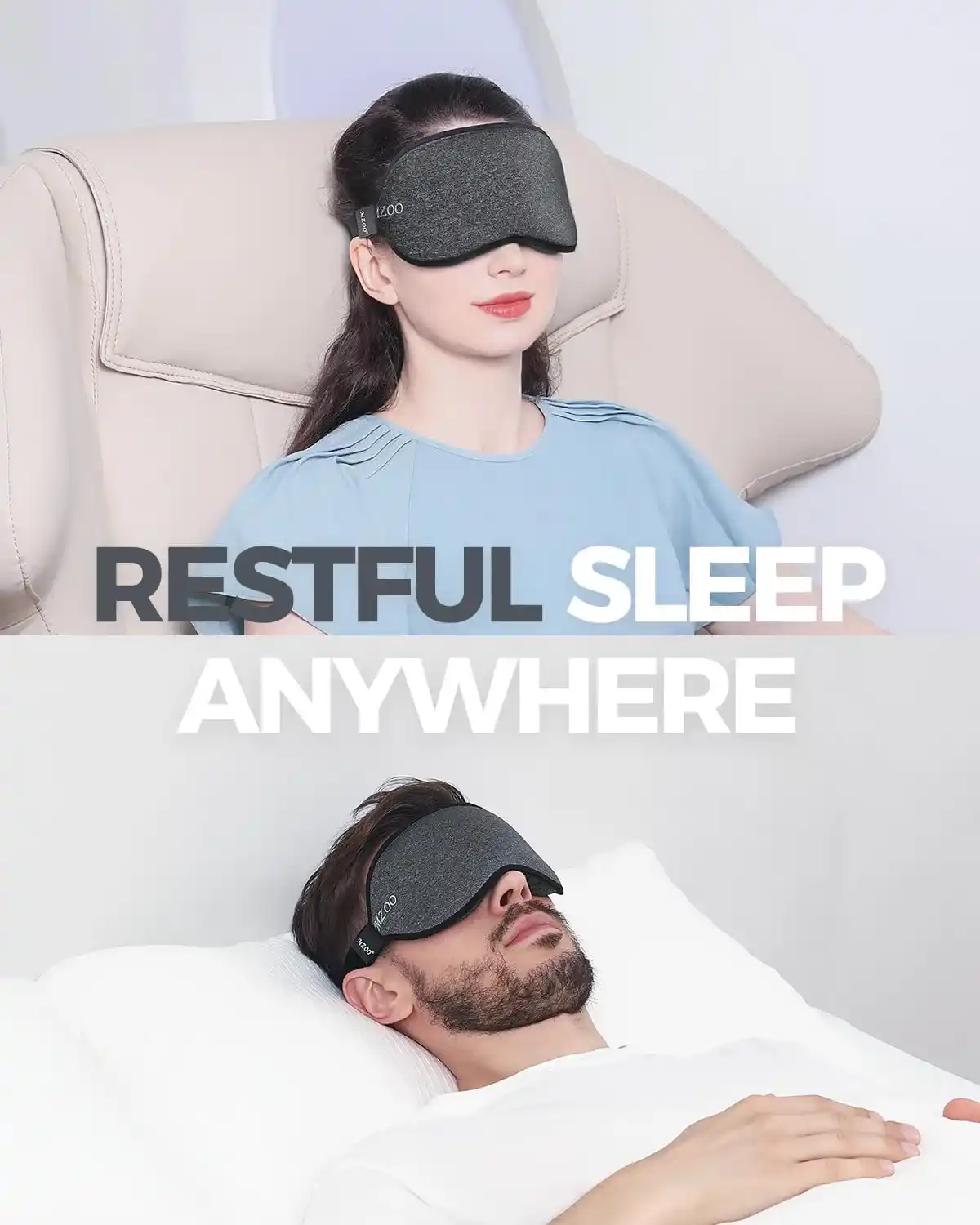 MZOO Luxury Sleep Mask for back and side sleepers, offering 100% light block. 