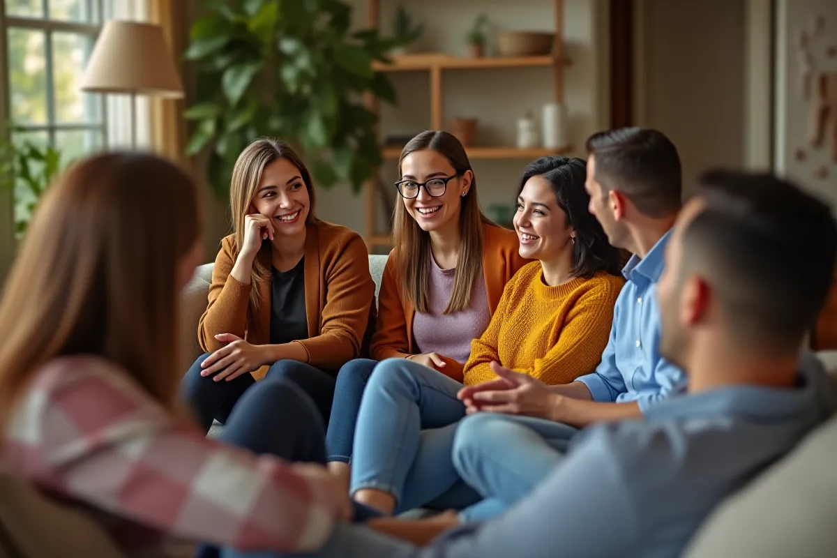 Group of friends talking and supporting each other